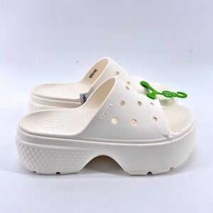 Crocs Stomp Slide Chalk White Platform Sandals Womens Size 8 209346-0WV NWT